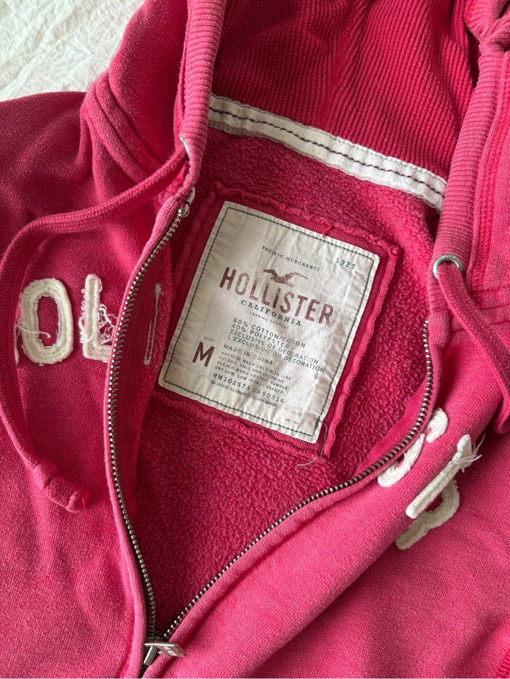 VINTAGE HOLLISTER Y2K Pink Zip Up Embroidered Long sleeve Jacket VTG Sz M - Picture 3 of 9